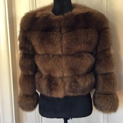 Gorgeous Vintage Genuine 4 Ring Fox Fur Crop Jacket Coat Dark Brown Size 8/10
