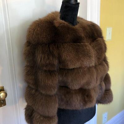 Gorgeous Vintage Genuine 4 Ring Fox Fur Crop Jacket Coat Dark Brown Size 8/10