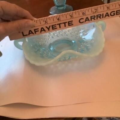 2 HOBNAIL BLUE FENTON VASE + DISH