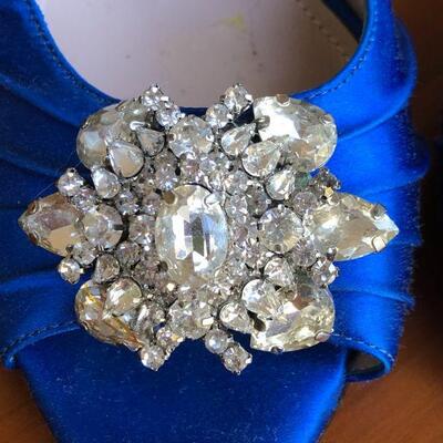 Beautiful Glint Blue Heels with White Crystals in Size 9 M