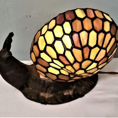 Lot #2  Tiffany Style Stained Glass Table Lamp in the Form of a Snail