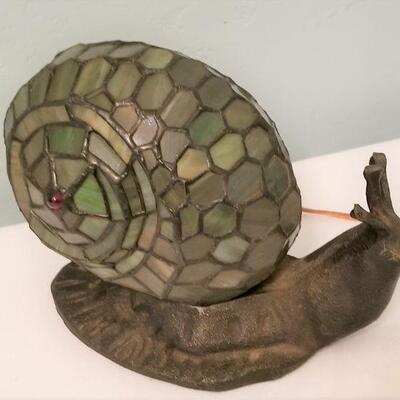 Lot #2  Tiffany Style Stained Glass Table Lamp in the Form of a Snail