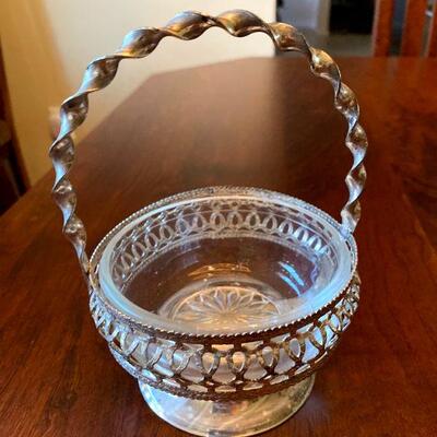 Small Crystal and Silverplate Basket 