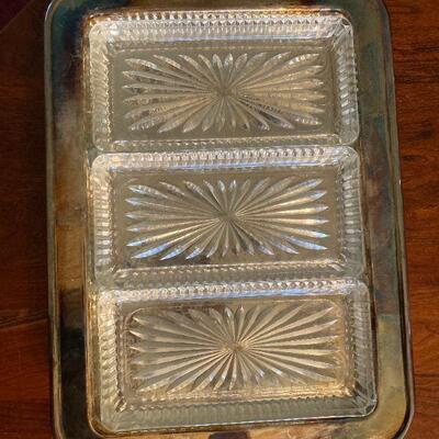 Divided Crystal and Silverplate serving tray 