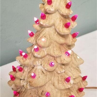 Lot #7  Vintage Small Ceramic Christmas Tree - PINK bulbs