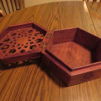 Carved Wooden Hinged Box 