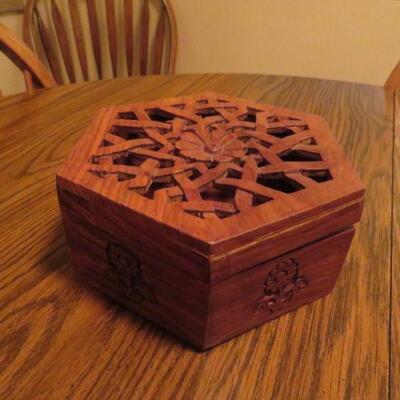 Carved Wooden Hinged Box 