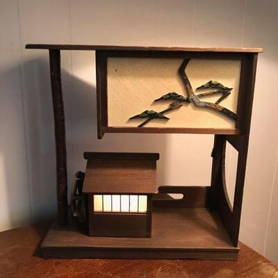Vintage Japanese Wood and Paper Side Table Lamp (102)