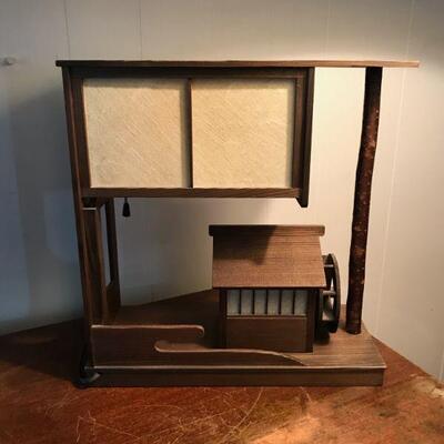 Vintage Japanese Wood and Paper Side Table Lamp (102)