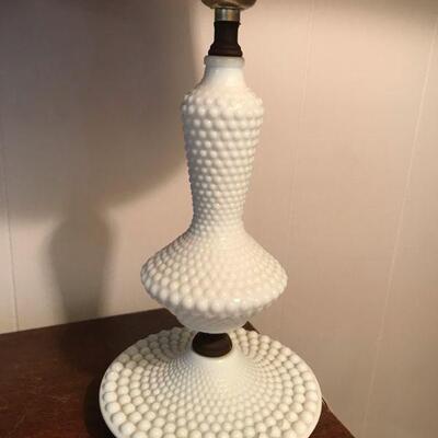 Vintage Pair of Milk Glass Hobnail Lamps (103)