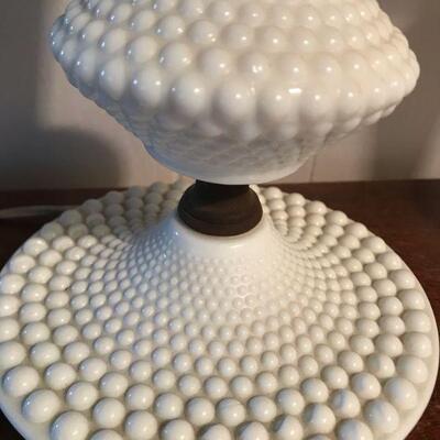Vintage Pair of Milk Glass Hobnail Lamps (103)