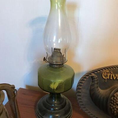 Group of Antique Items, Hurricane Lamp, Jug, Crystal Silver Pitcher, etc (105)