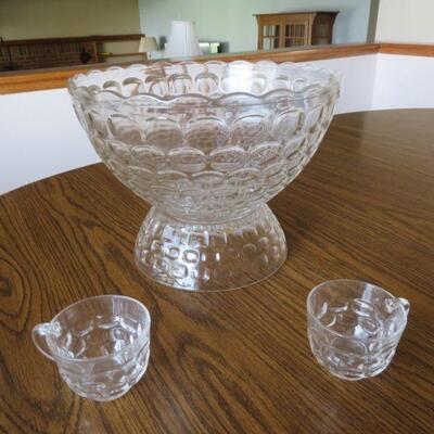 VIntage Glass Punch Bowl and 12 Cup Set with Ladle 