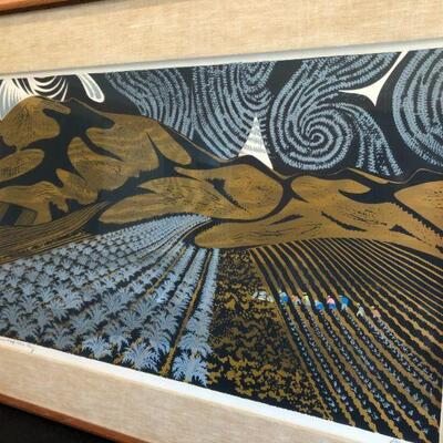 Signed Emmy Lou Packard Linocut Landscape Near Half Moon Bay