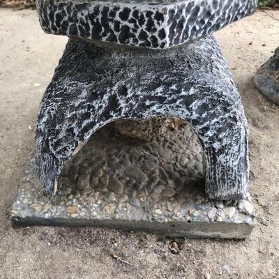 Vintage Pagoda Bird Bath and Potted Plants (131)