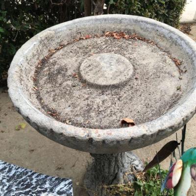 Vintage Pagoda Bird Bath and Potted Plants (131)