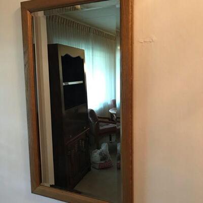 Vintage Wood Framed Mirror With Beveled Edge (134)