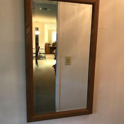 Vintage Wood Framed Mirror With Beveled Edge (134)