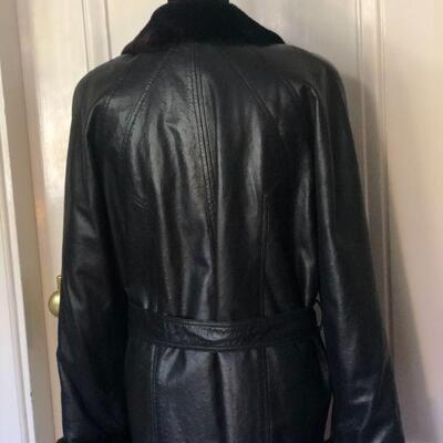 Escada Margaretha Ley Black Leather and Fur Trim Jack with Waist Tie Belt Size 38