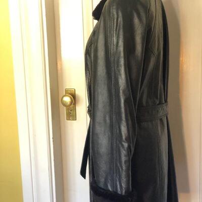 Escada Margaretha Ley Black Leather and Fur Trim Jack with Waist Tie Belt Size 38