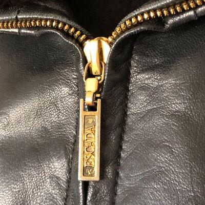 Escada Margaretha Ley Black Leather and Fur Trim Jack with Waist Tie Belt Size 38