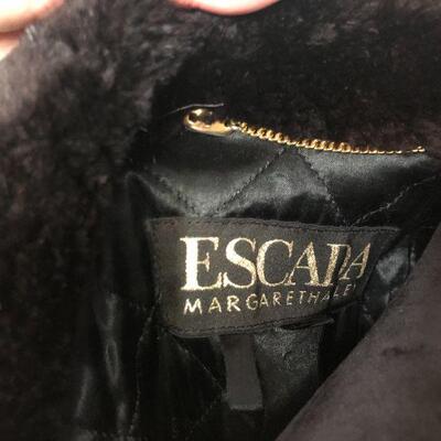 Escada Margaretha Ley Black Leather and Fur Trim Jack with Waist Tie Belt Size 38