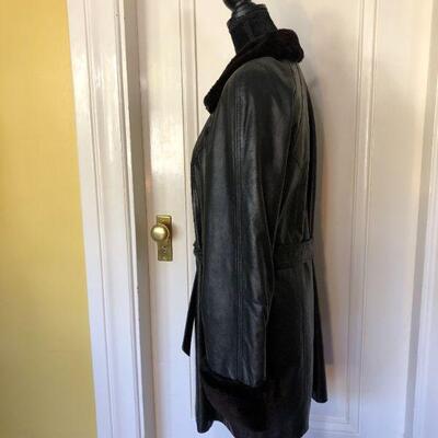 Escada Margaretha Ley Black Leather and Fur Trim Jack with Waist Tie Belt Size 38