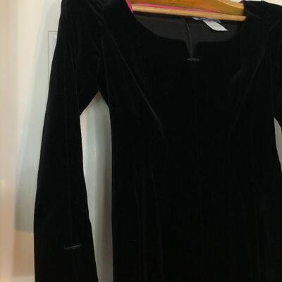 Elegant Thierry Mugler Paris Black Velvet Floor Length Gown 3/4 Sleeves Size 40