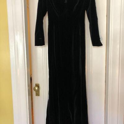 Elegant Thierry Mugler Paris Black Velvet Floor Length Gown 3/4 Sleeves Size 40