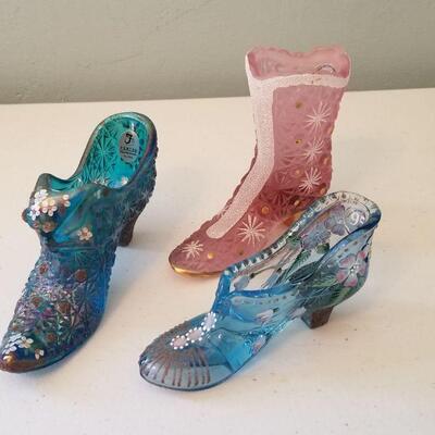 Lot #29  Three Collectible Fenton Glass shoes