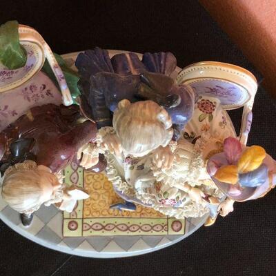 Dresden Porcelain Figural Conversational Trio of Two Gentlemen and a Lady