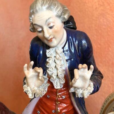Dresden Porcelain Figural Conversational Trio of Two Gentlemen and a Lady
