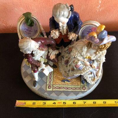 Dresden Porcelain Figural Conversational Trio of Two Gentlemen and a Lady