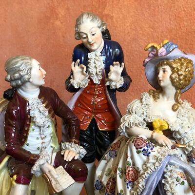 Dresden Porcelain Figural Conversational Trio of Two Gentlemen and a Lady