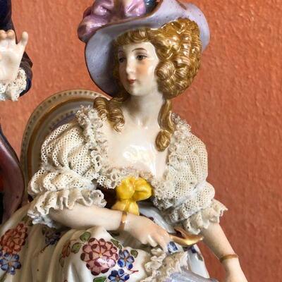 Dresden Porcelain Figural Conversational Trio of Two Gentlemen and a Lady