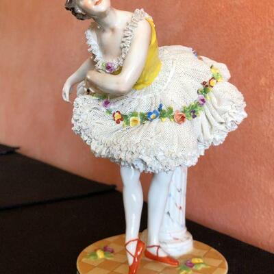 Dresden Porcelain Figural Ballerina with Excellent Lace Details