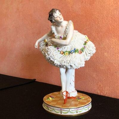 Dresden Porcelain Figural Ballerina with Excellent Lace Details