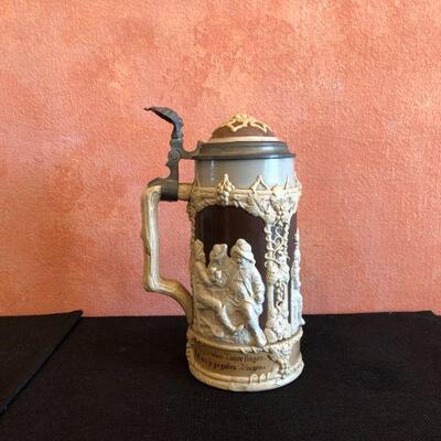 Antique Villeroy & Boch Lidded German Beer Stein with 3 Scenes