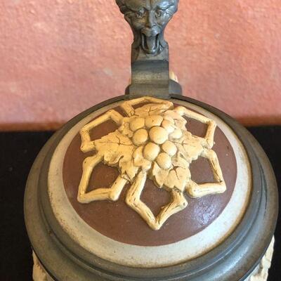 Antique Villeroy & Boch Lidded German Beer Stein with 3 Scenes