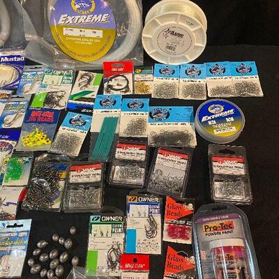 Lot 61 - Fishing Gear (weights, jig heads, hooks, loop protector, split rings, fishing line, foam peg floats and much more!)