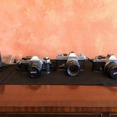 Vintage Canon AE-1 Canon FTb and Nikon FE Camera Bundle