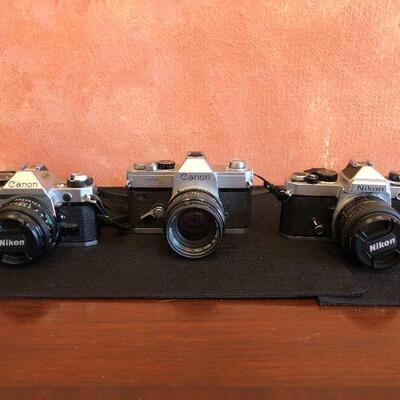 Vintage Canon AE-1 Canon FTb and Nikon FE Camera Bundle