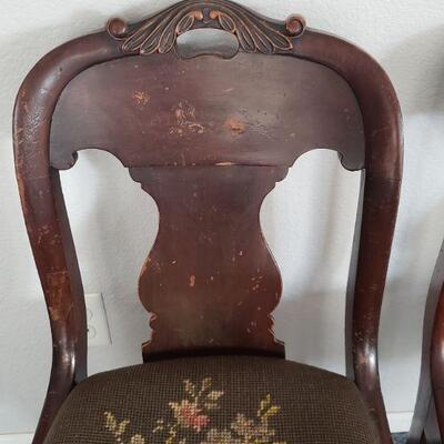 Lot 5: (2) Antique Chairs with Needlepoint Seat Cushions 