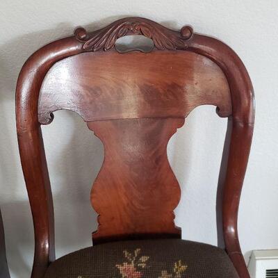 Lot 5: (2) Antique Chairs with Needlepoint Seat Cushions 