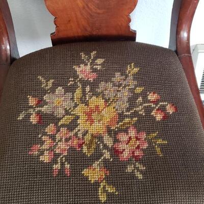 Lot 5: (2) Antique Chairs with Needlepoint Seat Cushions 
