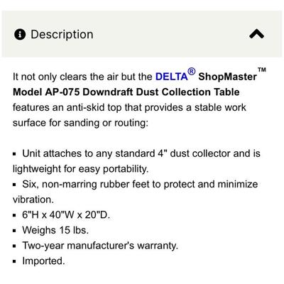 Delta Shopmaster Dust Collection Table - Like New