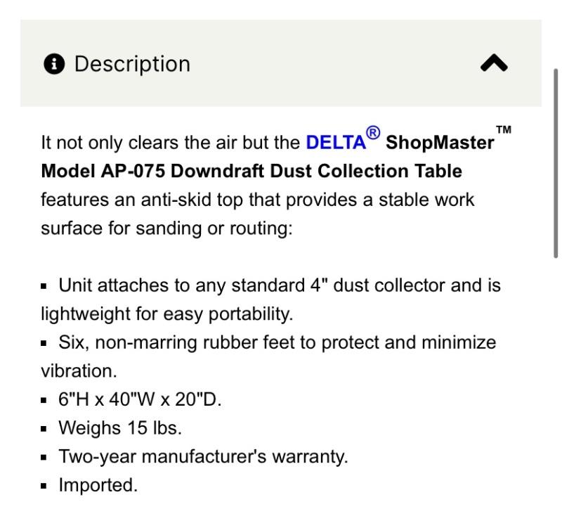 Delta Shopmaster Dust Collection Table Like New