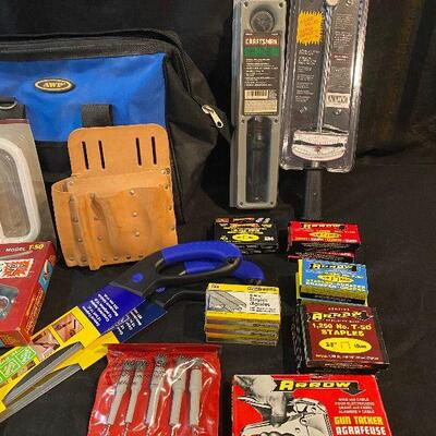 Lot 94 - Tools and Hardware (Porter Cable double insulated finishing sander, tool belt attachment, Craftsman torque wrench, Craftsman...