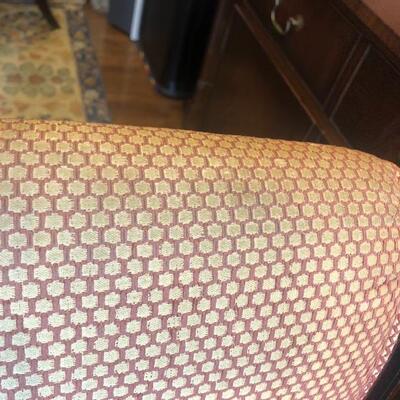 Set of 10 Dining Chairs with Dark Brown Wood and Red Pattern Fabric