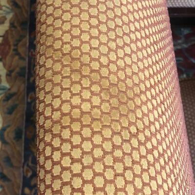 Set of 10 Dining Chairs with Dark Brown Wood and Red Pattern Fabric